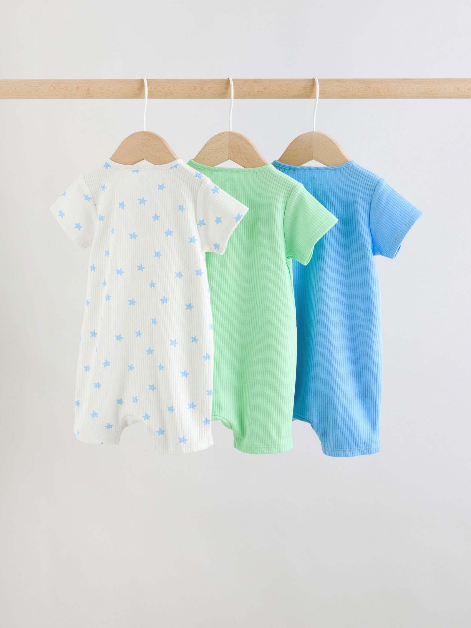 Blue Two Way Zip Baby Rompers 3 Pack (0mths-3yrs)