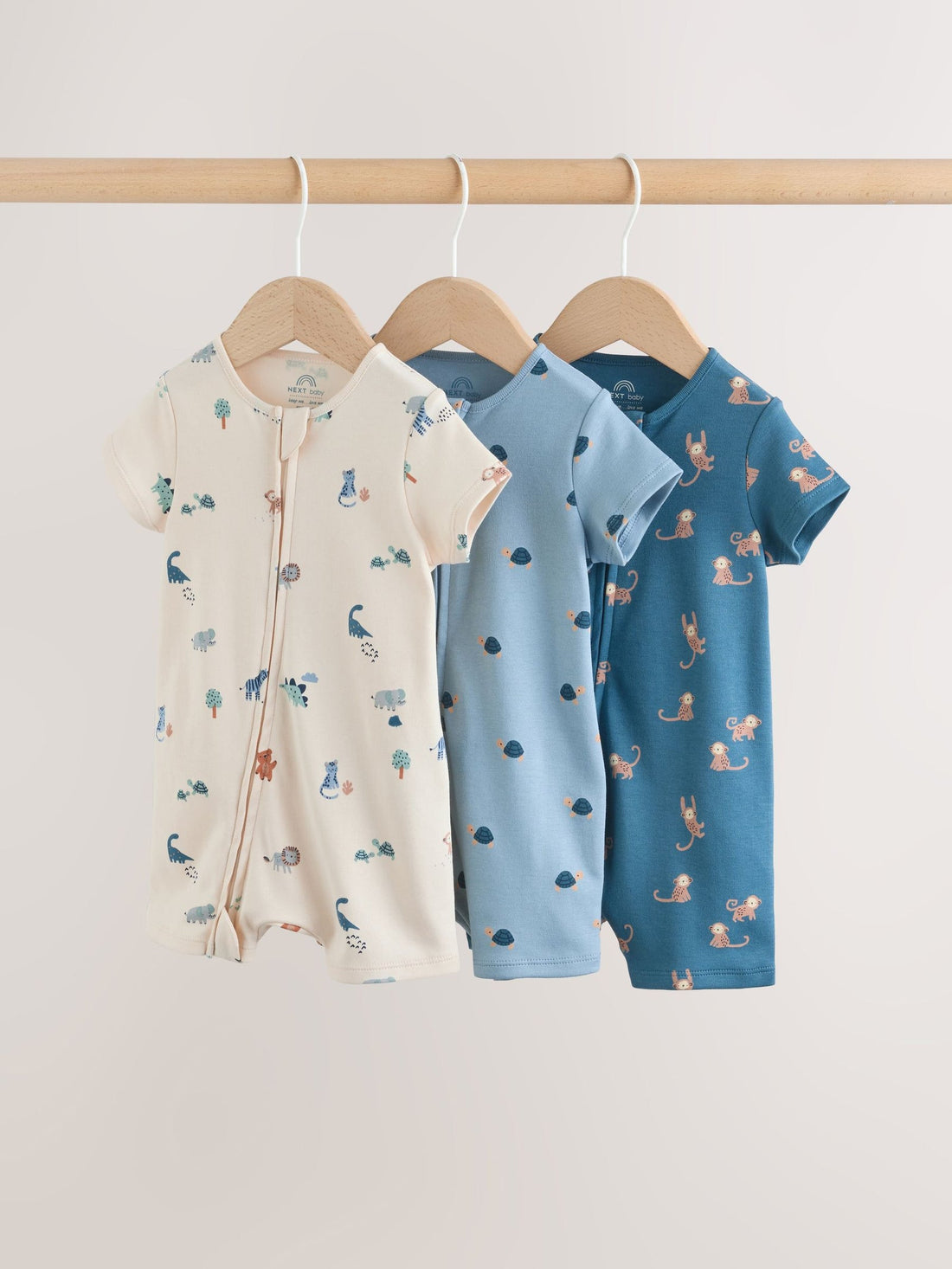 Teal Blue Two Way Zip Baby Rompers 3 Pack (0mths-3yrs)