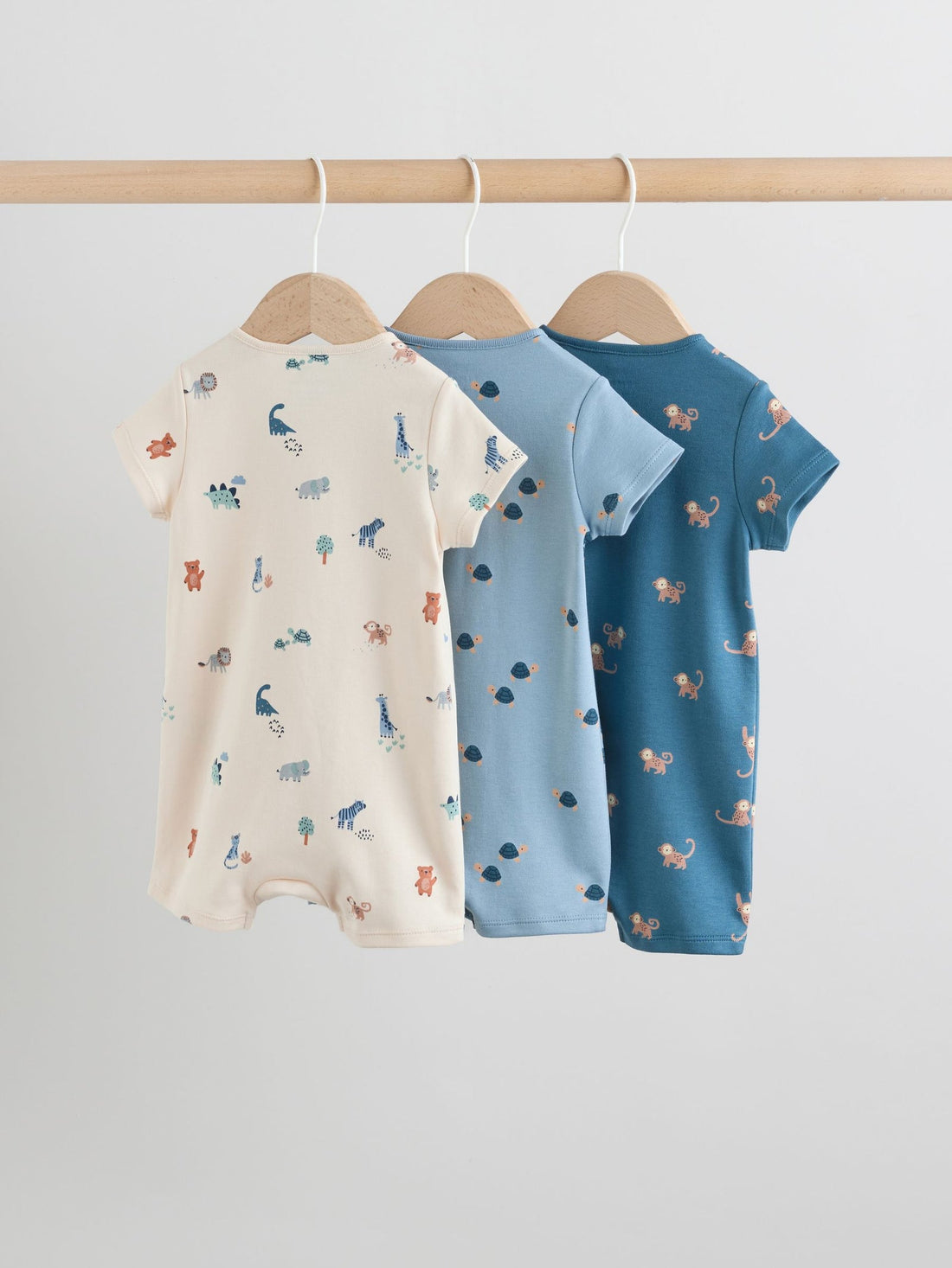 Teal Blue Two Way Zip Baby Rompers 3 Pack (0mths-3yrs)