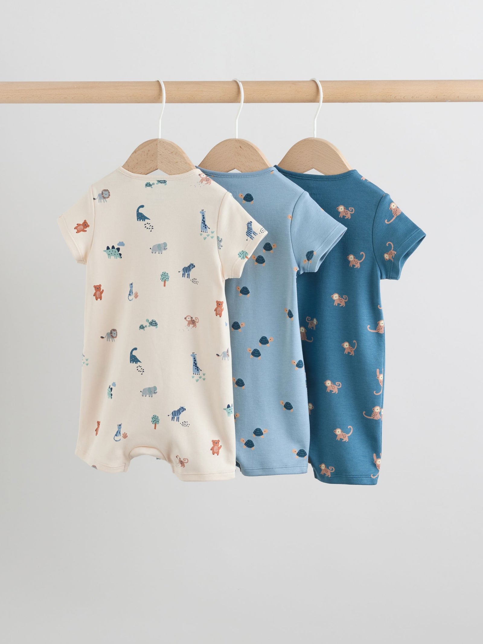 Teal Blue Two Way Zip Baby Rompers 3 Pack (0mths-3yrs)