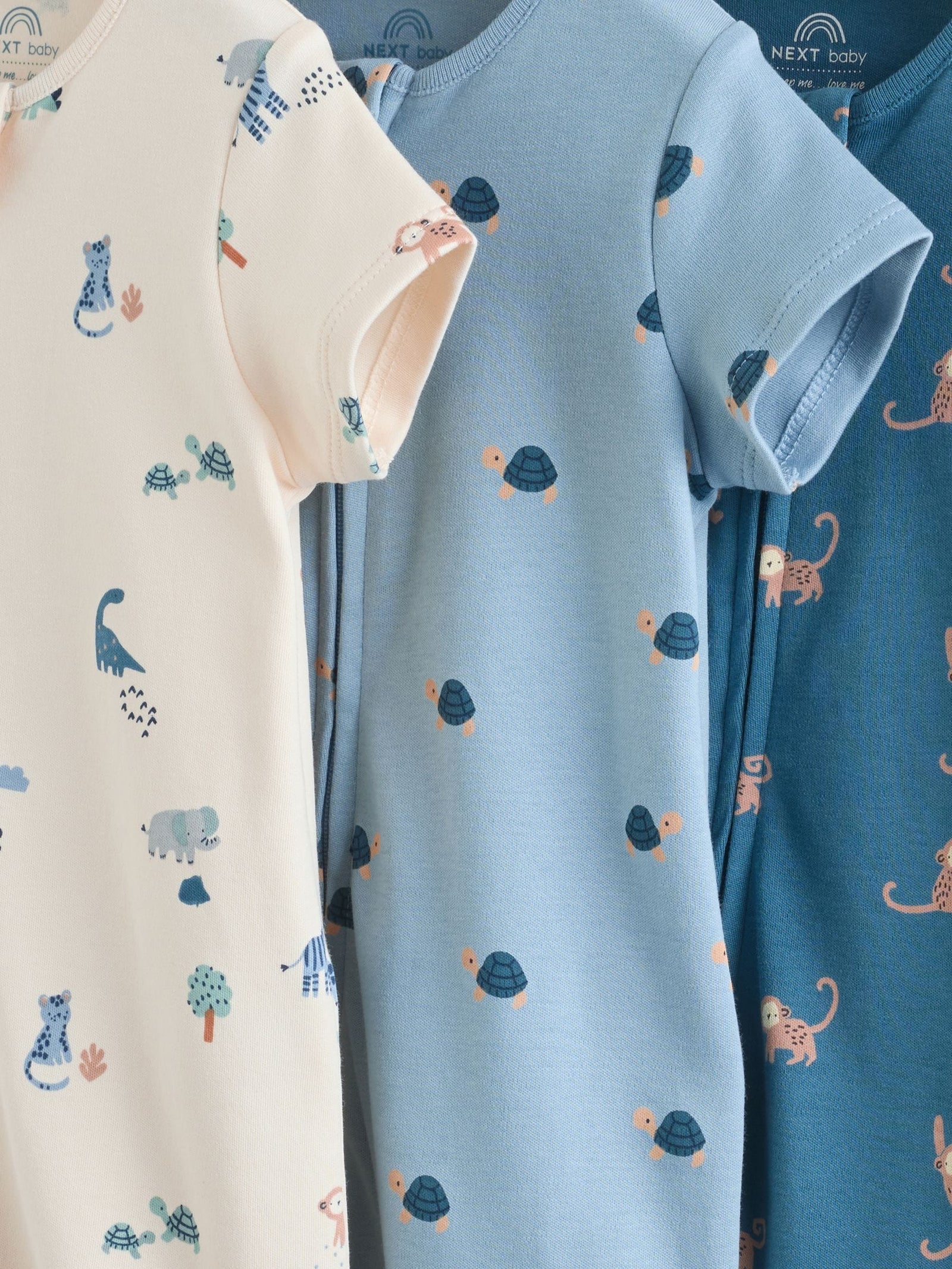 Teal Blue Two Way Zip Baby Rompers 3 Pack (0mths-3yrs)