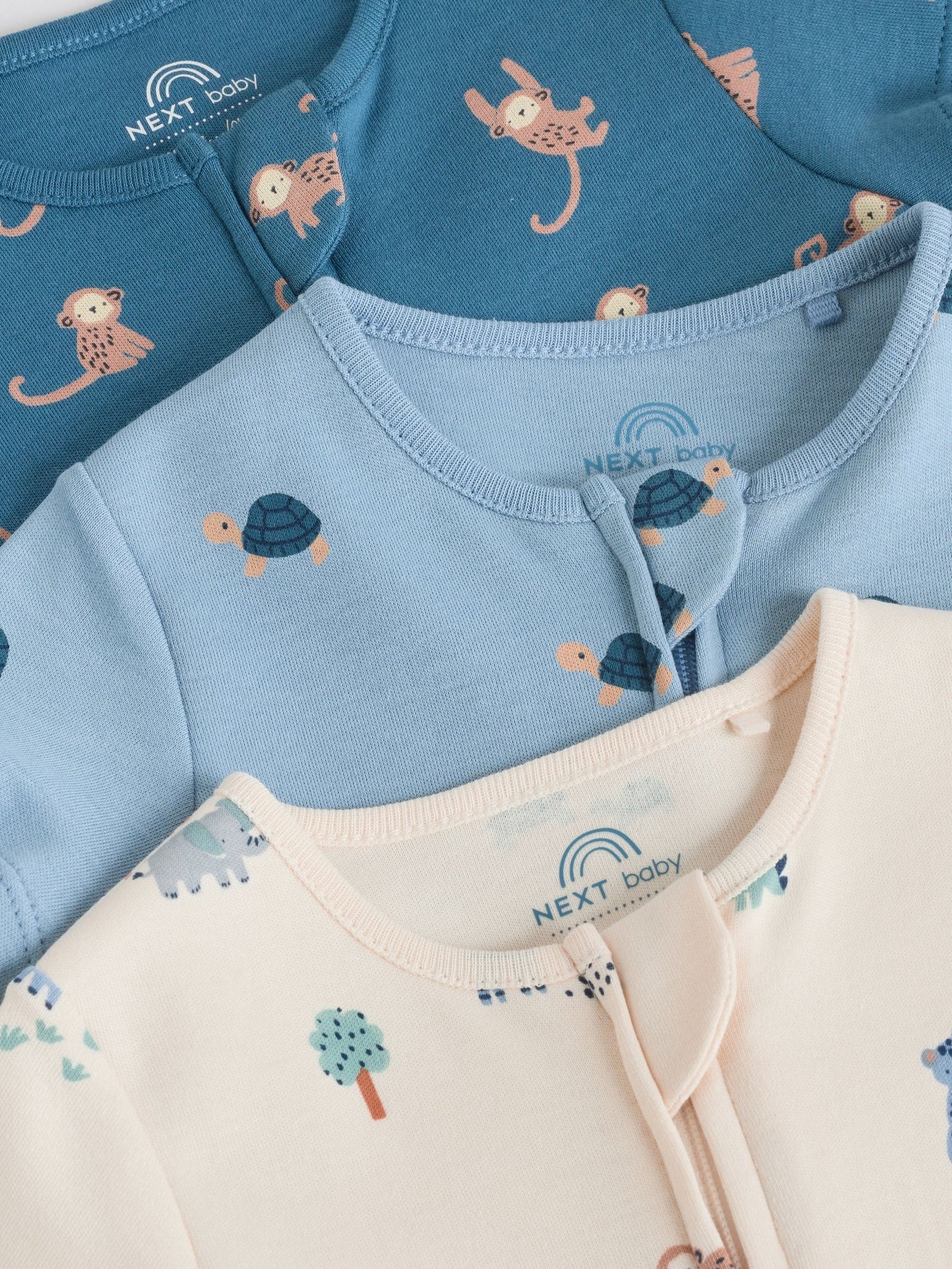Teal Blue Two Way Zip Baby Rompers 3 Pack (0mths-3yrs)