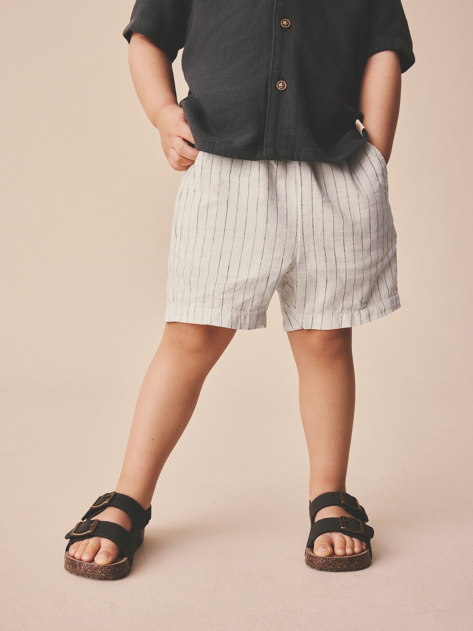 Ecru Stripe Linen Blend Pull On Shorts (3mths-7yrs)
