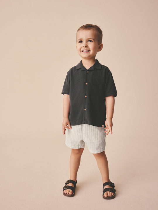 Ecru Stripe Linen Blend Pull On Shorts (3mths-7yrs)