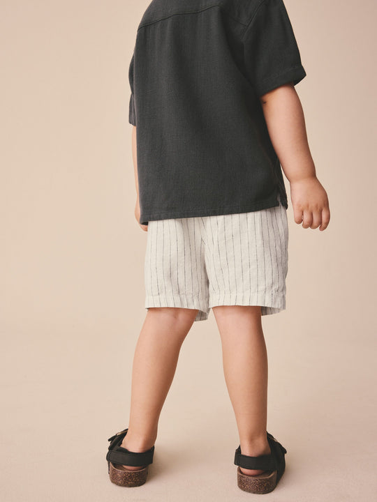 Ecru Stripe Linen Blend Pull On Shorts (3mths-7yrs)