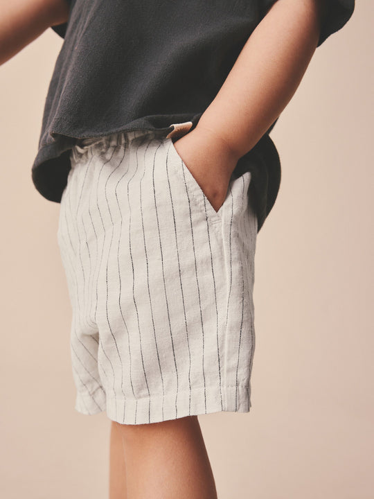 Ecru Stripe Linen Blend Pull On Shorts (3mths-7yrs)