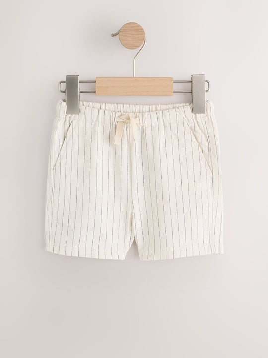 Ecru Stripe Linen Blend Pull On Shorts (3mths-7yrs)