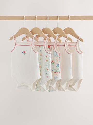 Cream Vest Baby Bodysuits 5 Pack