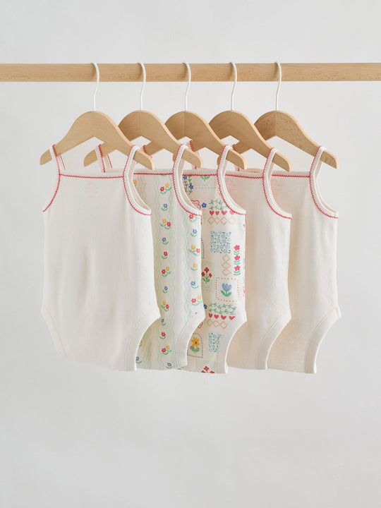 Cream Vest Baby Bodysuits 5 Pack