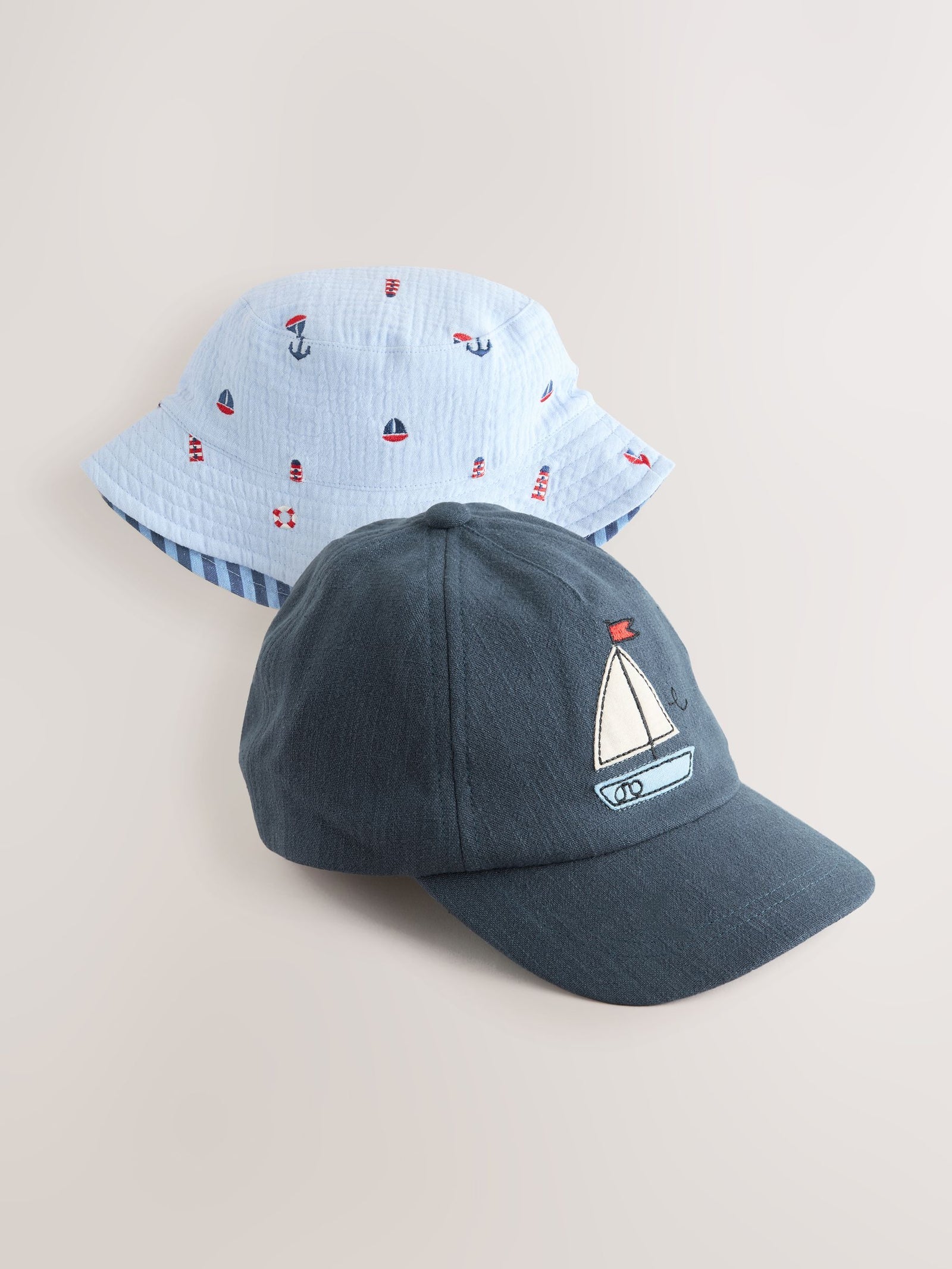 Blue Boats Cap Bucket Hats 2 Pack (3mths-10yrs)