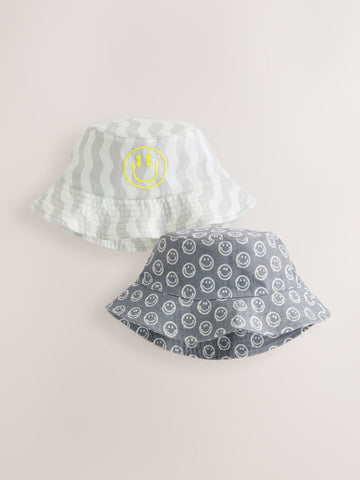 Grey Face/Wavey Stripe Bucket Hats 2 Pack (3mths-13yrs)