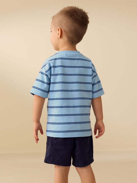 Blue Stripe Sealife Boat Short Sleeve Interactive T-Shirt (3mths-7yrs)