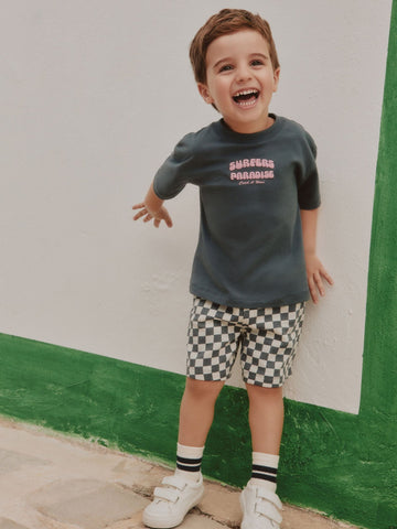 Charcoal Grey Surfers Paradise Short Sleeve Back Print T-Shirt and Shorts Set (3mths-7yrs)