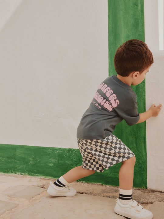 Charcoal Grey Surfers Paradise Short Sleeve Back Print T-Shirt and Shorts Set (3mths-7yrs)