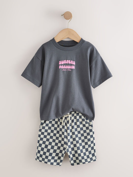 Charcoal Grey Surfers Paradise Short Sleeve Back Print T-Shirt and Shorts Set (3mths-7yrs)