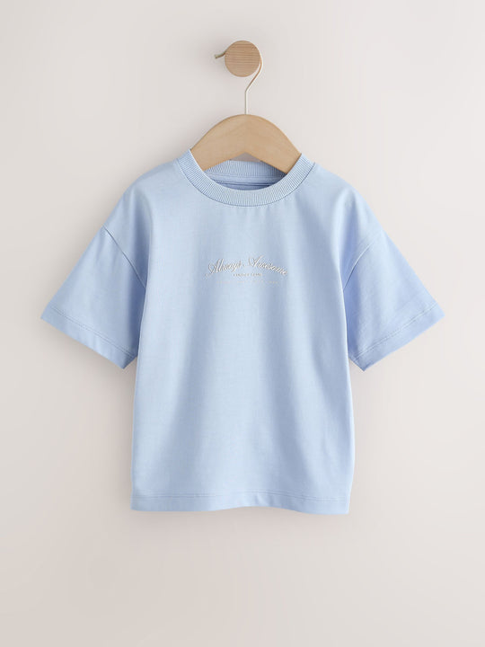 Grey/Brown/Blue/White Slogan Short Sleeve Graphic T-Shirts 4 Pack (3mths-7yrs)
