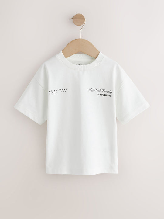 Grey/Brown/Blue/White Slogan Short Sleeve Graphic T-Shirts 4 Pack (3mths-7yrs)