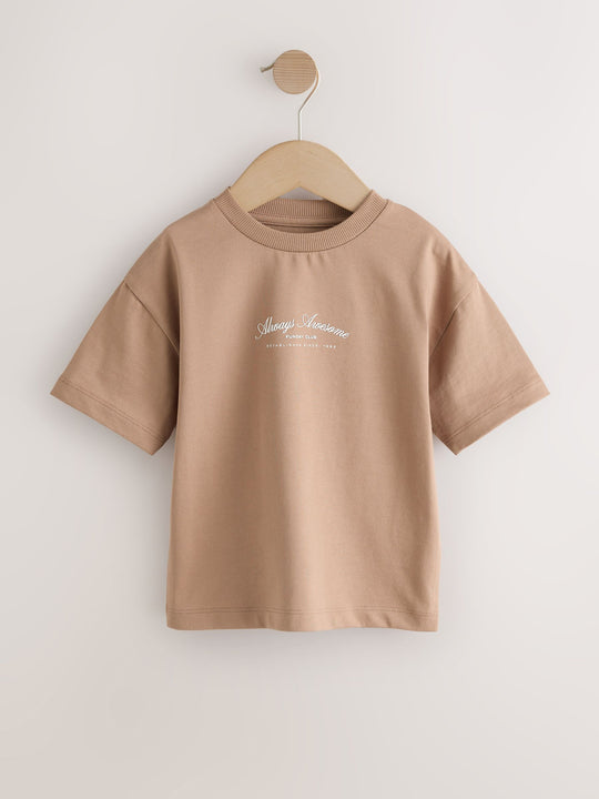 Grey/Brown/Blue/White Slogan Short Sleeve Graphic T-Shirts 4 Pack (3mths-7yrs)