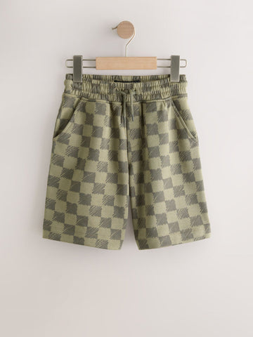Green Check Loose Fit Basic Shorts (3-16yrs)