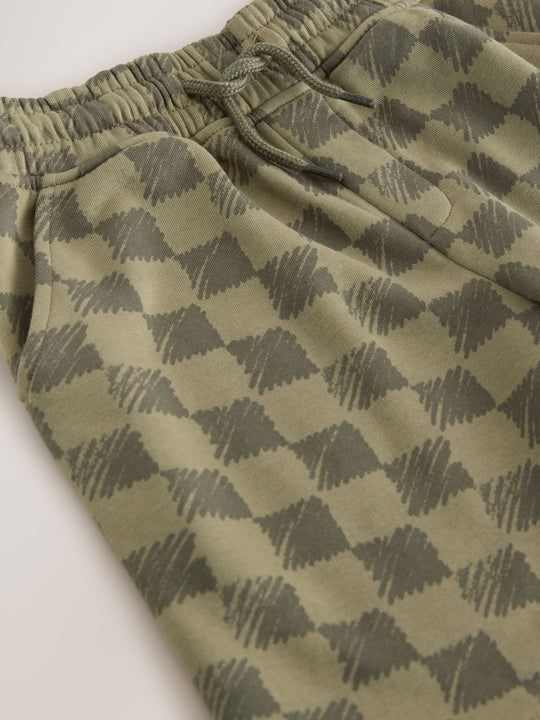 Green Check Loose Fit Basic Shorts (3-16yrs)