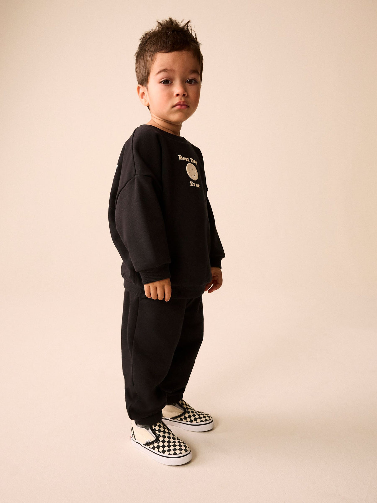 Black Back Print Crew Neck Joggers Set (3mths-7yrs)