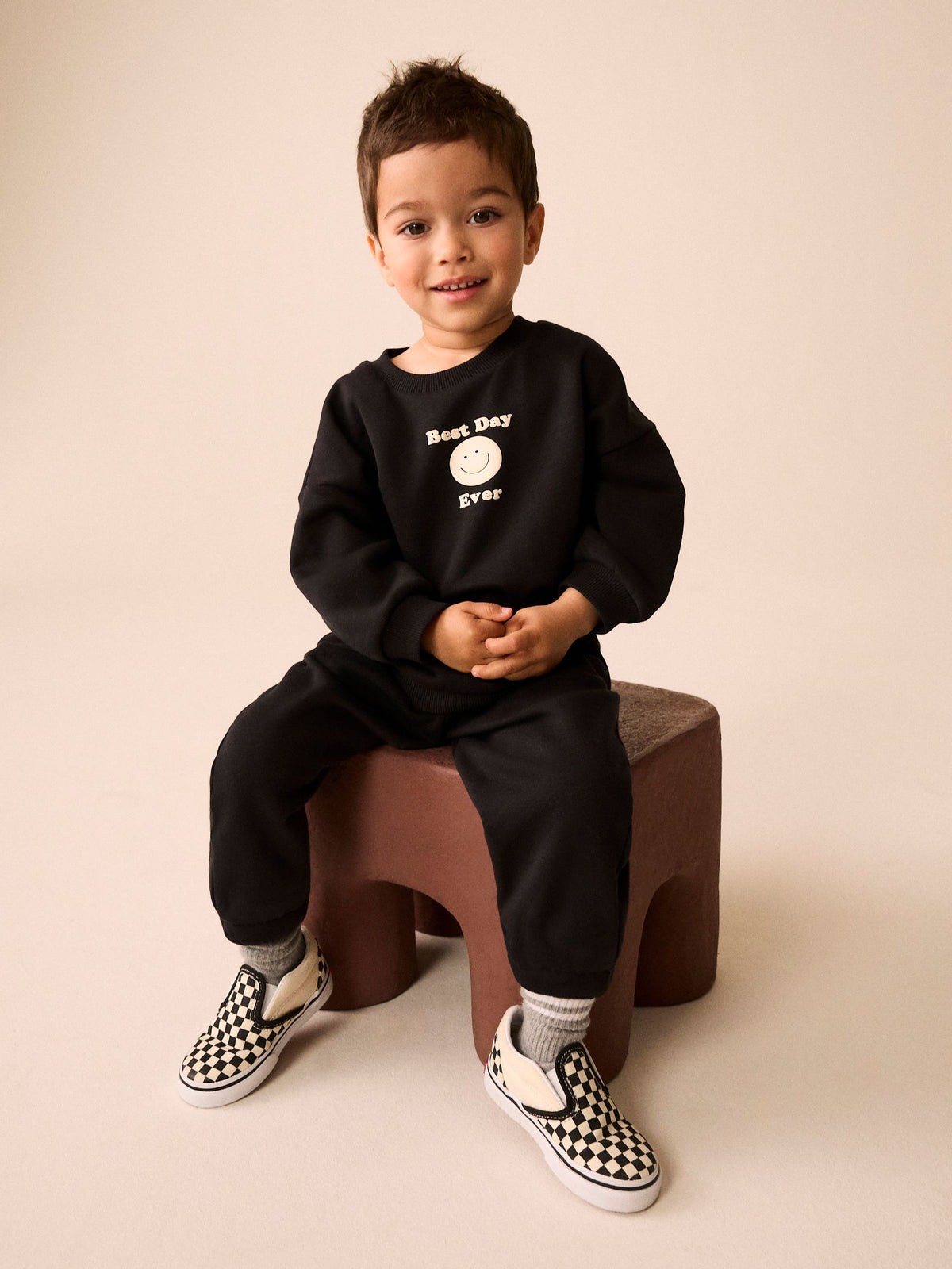 Black Back Print Crew Neck Joggers Set (3mths-7yrs)