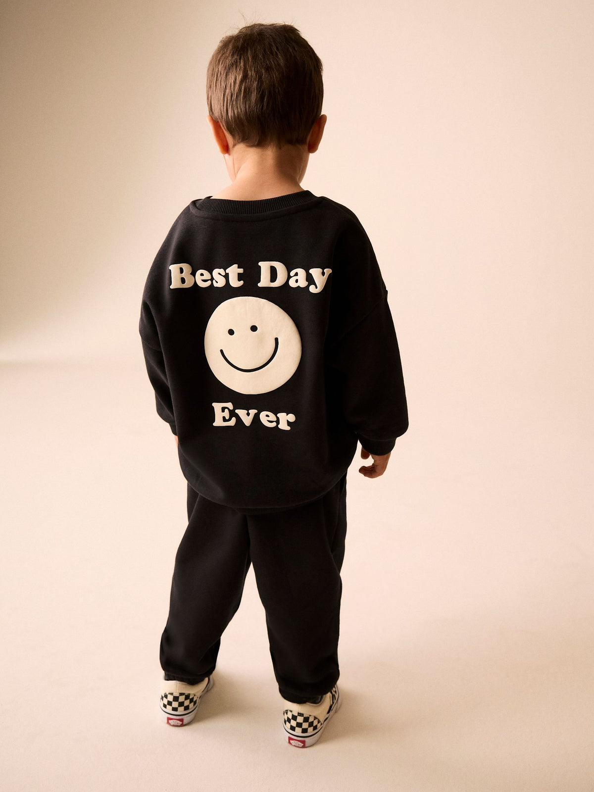 Black Back Print Crew Neck Joggers Set (3mths-7yrs)