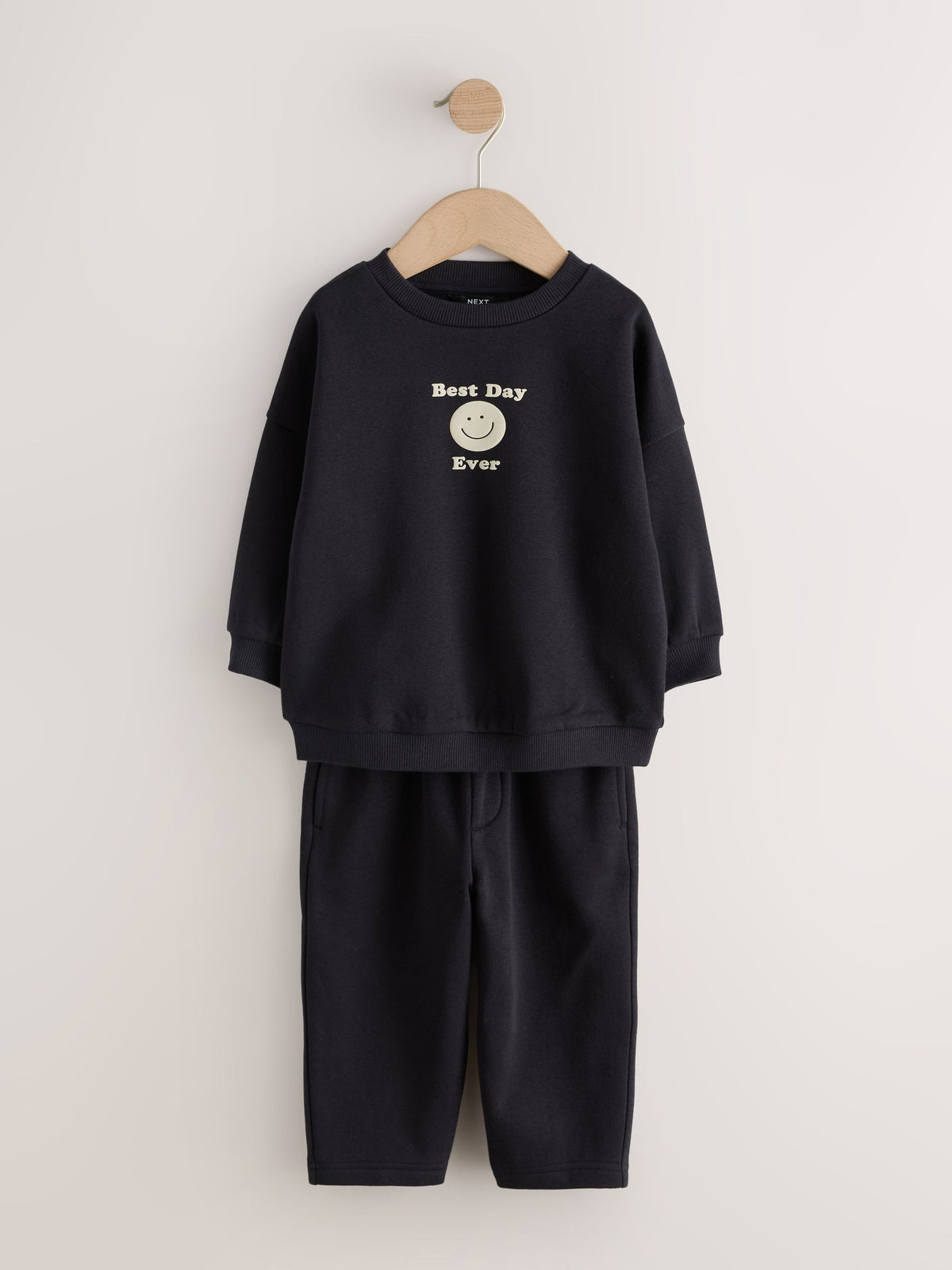 Black Back Print Crew Neck Joggers Set (3mths-7yrs)