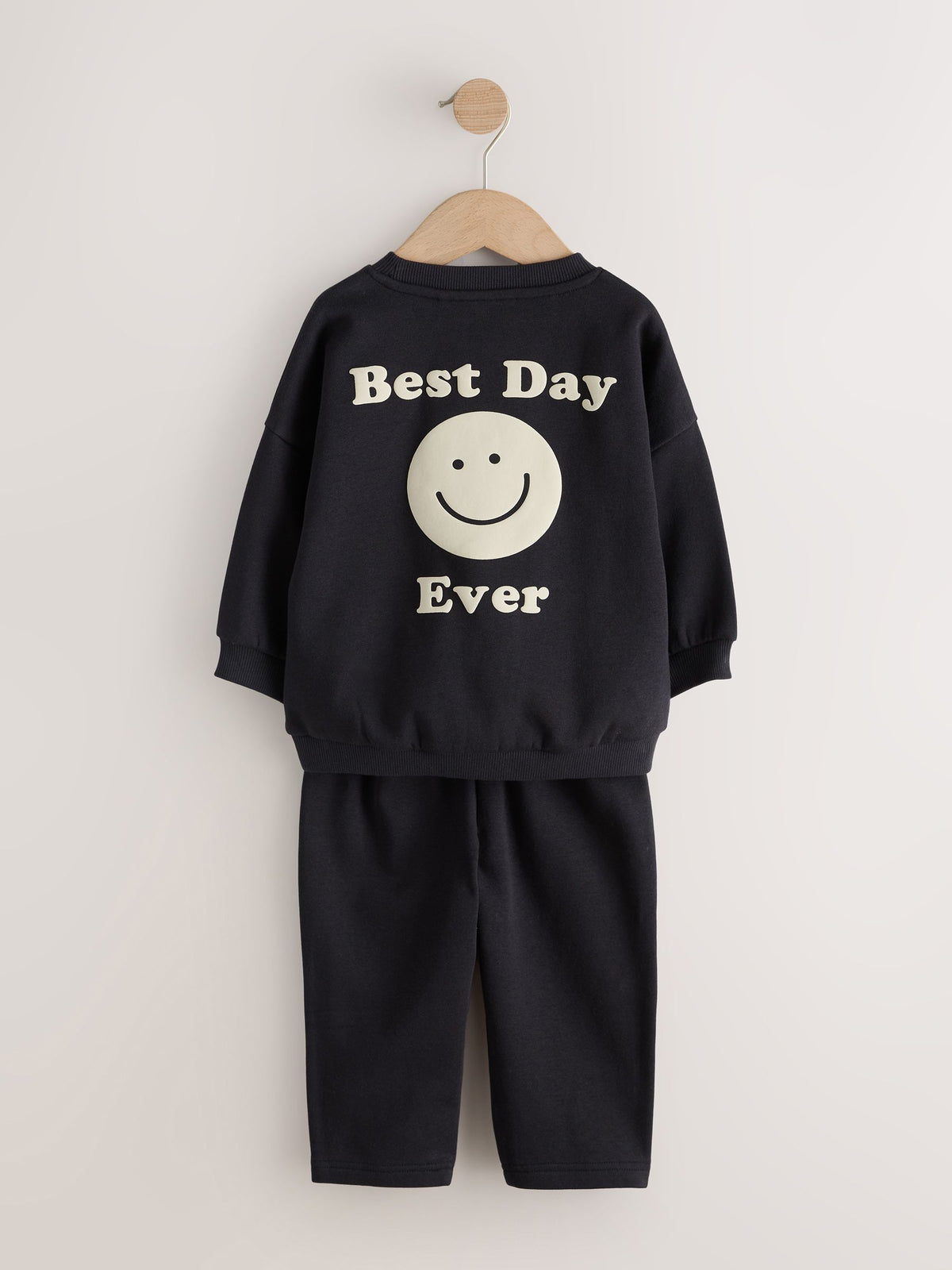 Black Back Print Crew Neck Joggers Set (3mths-7yrs)