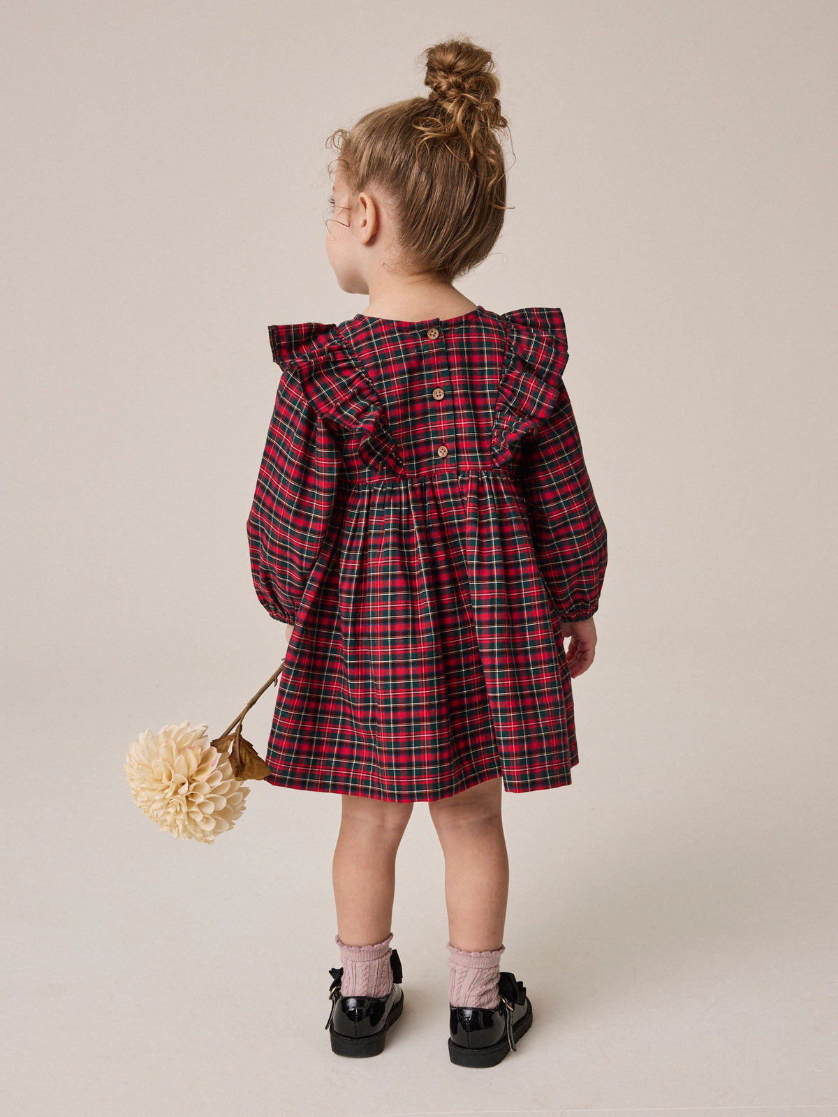 Red Velvet Bow Long Sleeve Check Dress (3mths-8yrs)