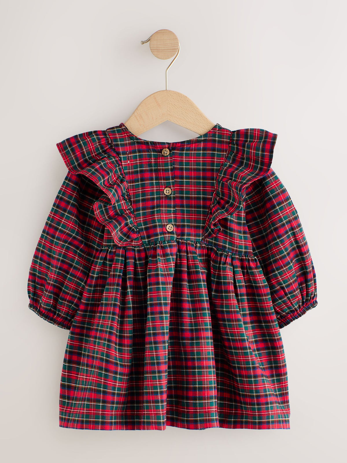 Red Velvet Bow Long Sleeve Check Dress (3mths-8yrs)
