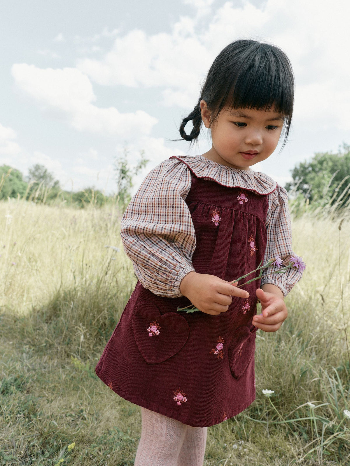Berry Pink Blouse and Embroidered Cord Pinafore Set (3mths-8yrs)