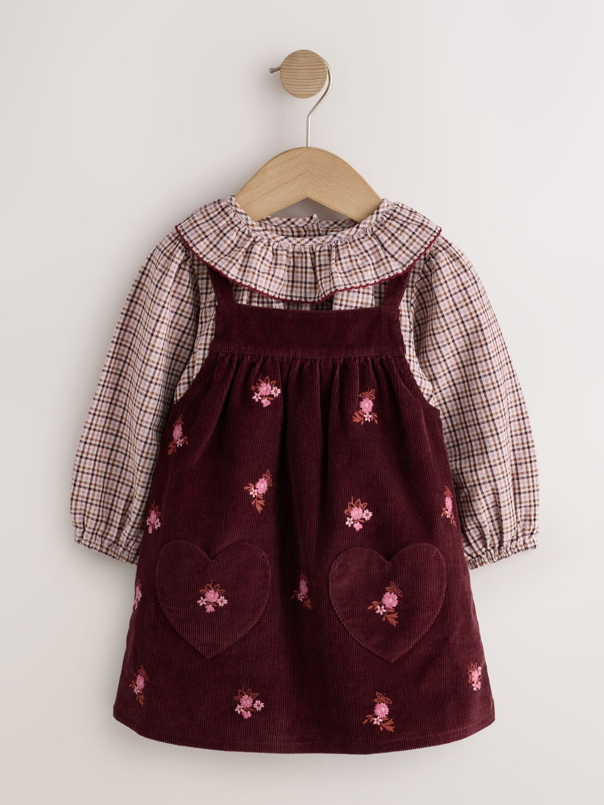 Berry Pink Blouse and Embroidered Cord Pinafore Set (3mths-8yrs)