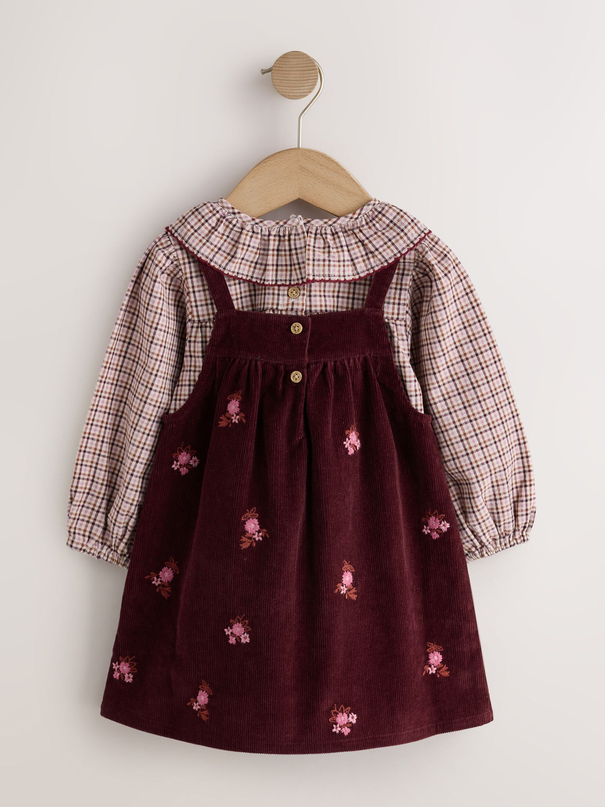 Berry Pink Blouse and Embroidered Cord Pinafore Set (3mths-8yrs)