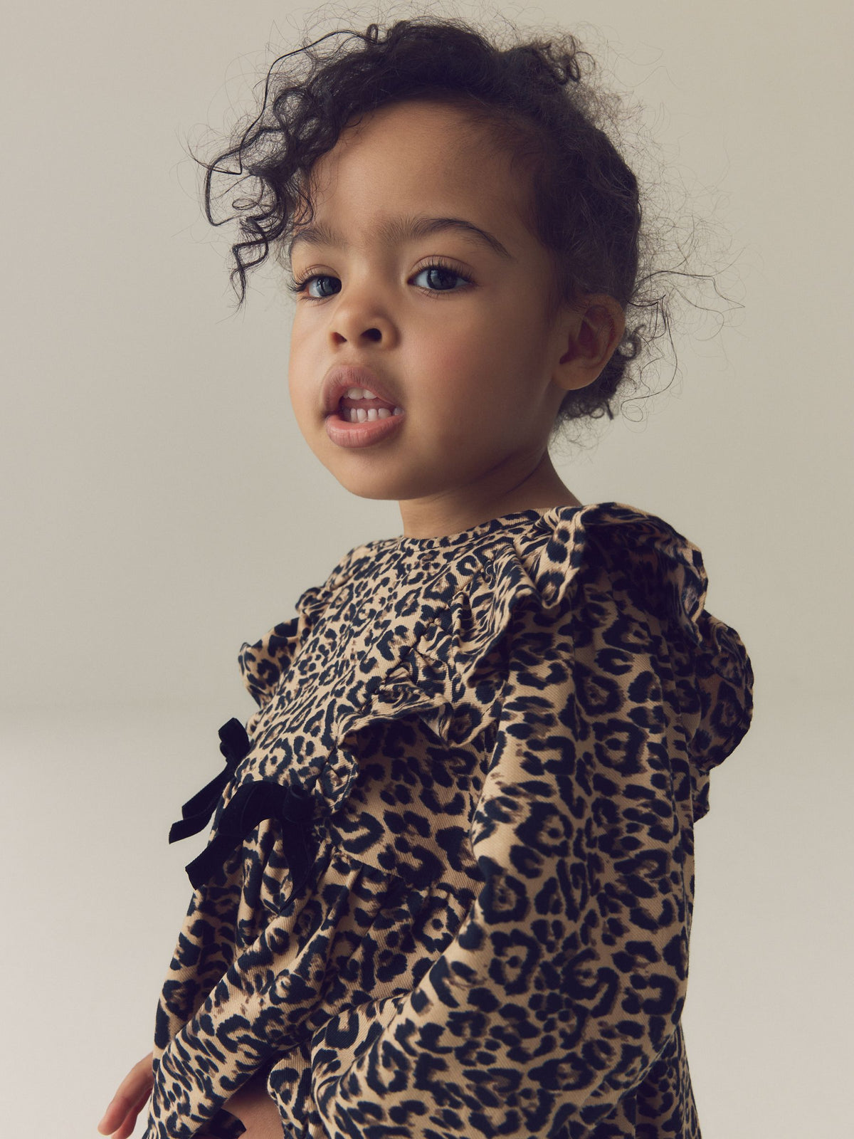 Leopard Animal Print Velvet Bow Long Sleeve Check Dress (3mths-8yrs)