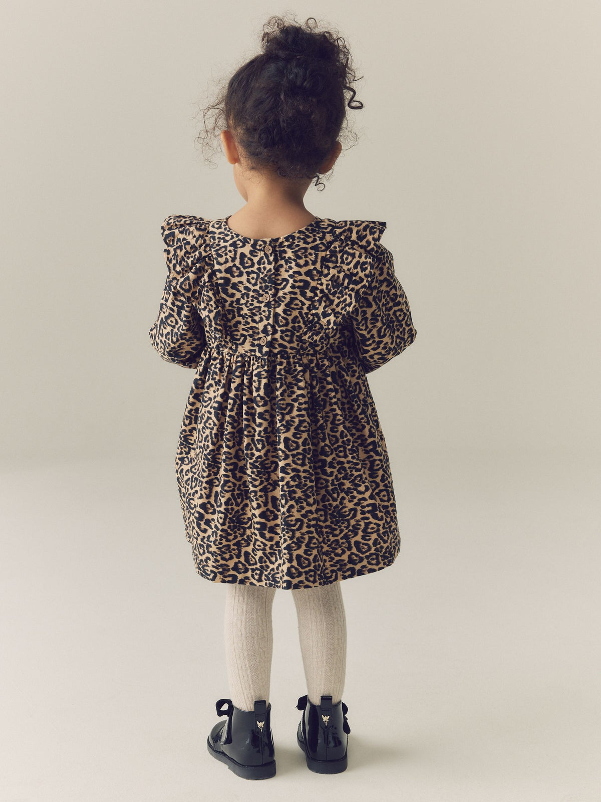 Leopard Animal Print Velvet Bow Long Sleeve Check Dress (3mths-8yrs)