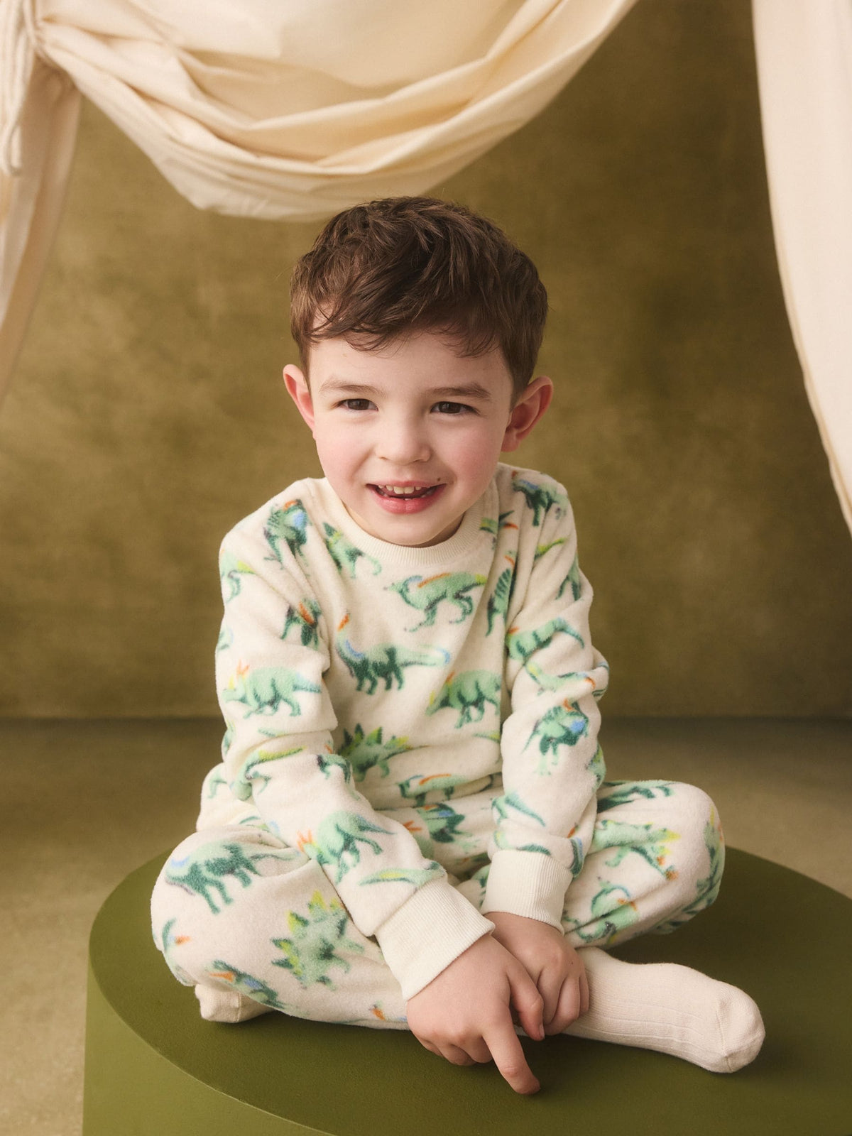 Ecru/Green Cath Kidston Dinosaur Single Cosy Fleece Pyjamas