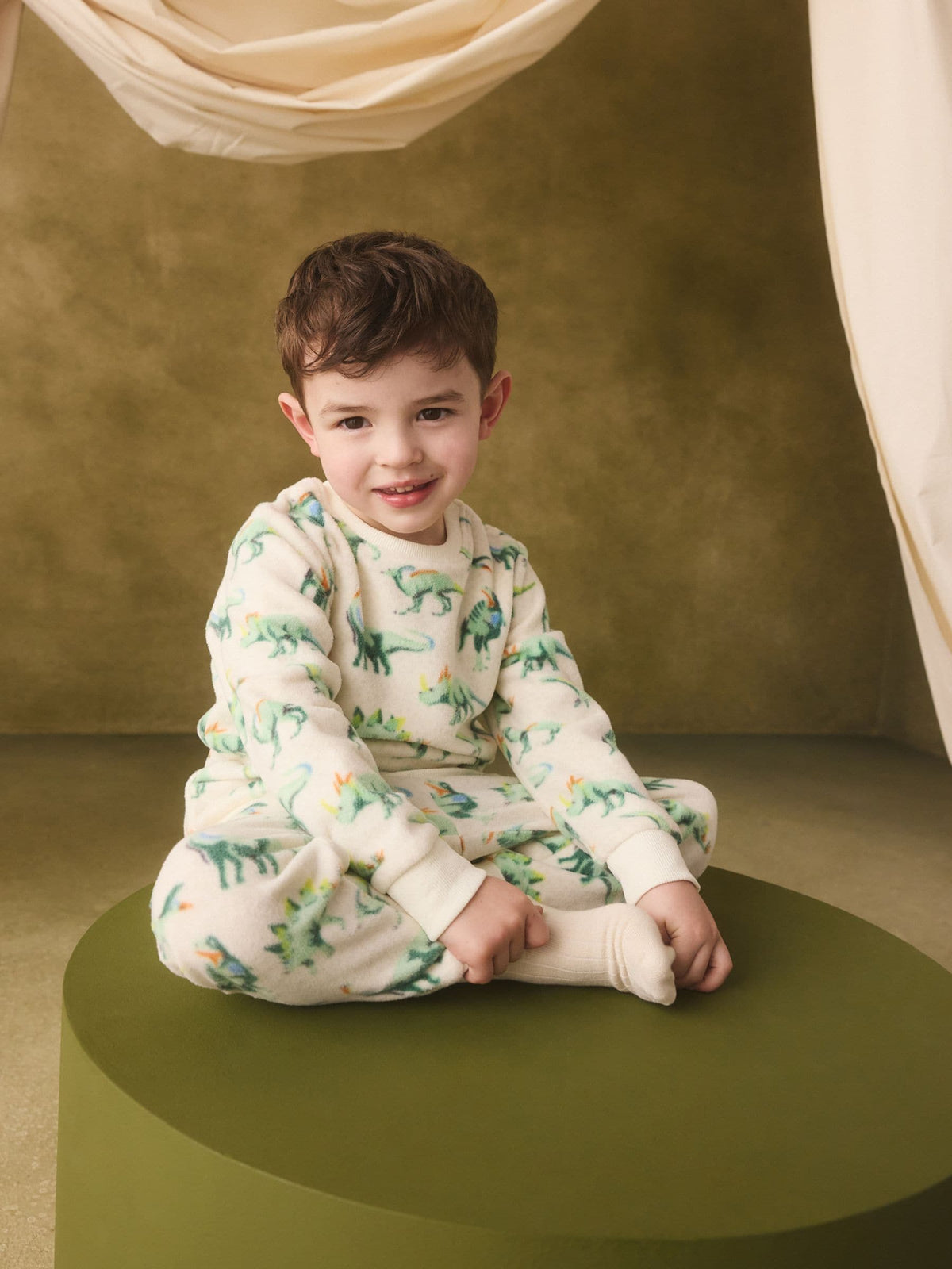 Ecru/Green Cath Kidston Dinosaur Single Cosy Fleece Pyjamas