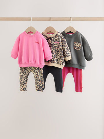 Animal Printed Sweat Top and Leggings Baby Set 6 Pack (0mths-2yrs)