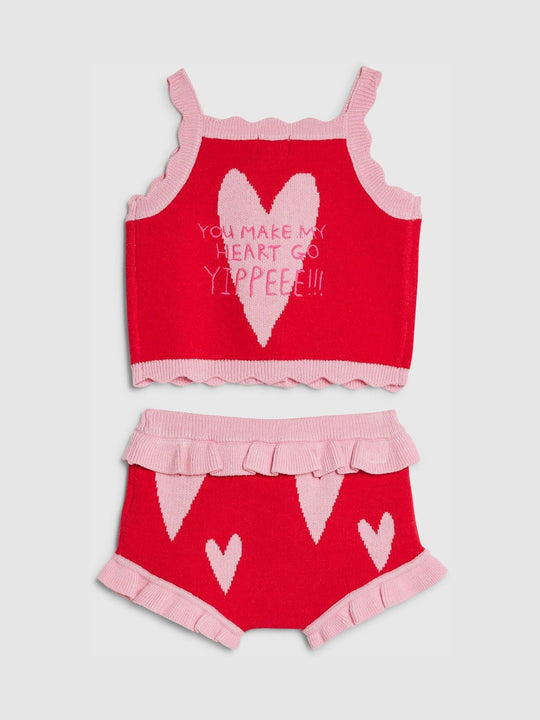 River Island Red Knitted Heart Bloomer Top & Shorts Set
