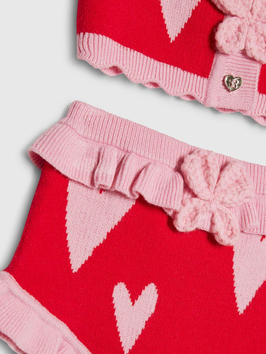 River Island Red Knitted Heart Bloomer Top & Shorts Set