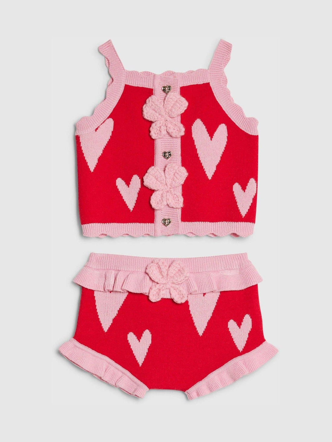 River Island Red Knitted Heart Bloomer Top & Shorts Set