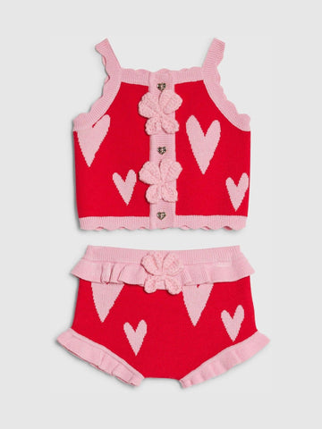 River Island Red Knitted Heart Bloomer Top & Shorts Set