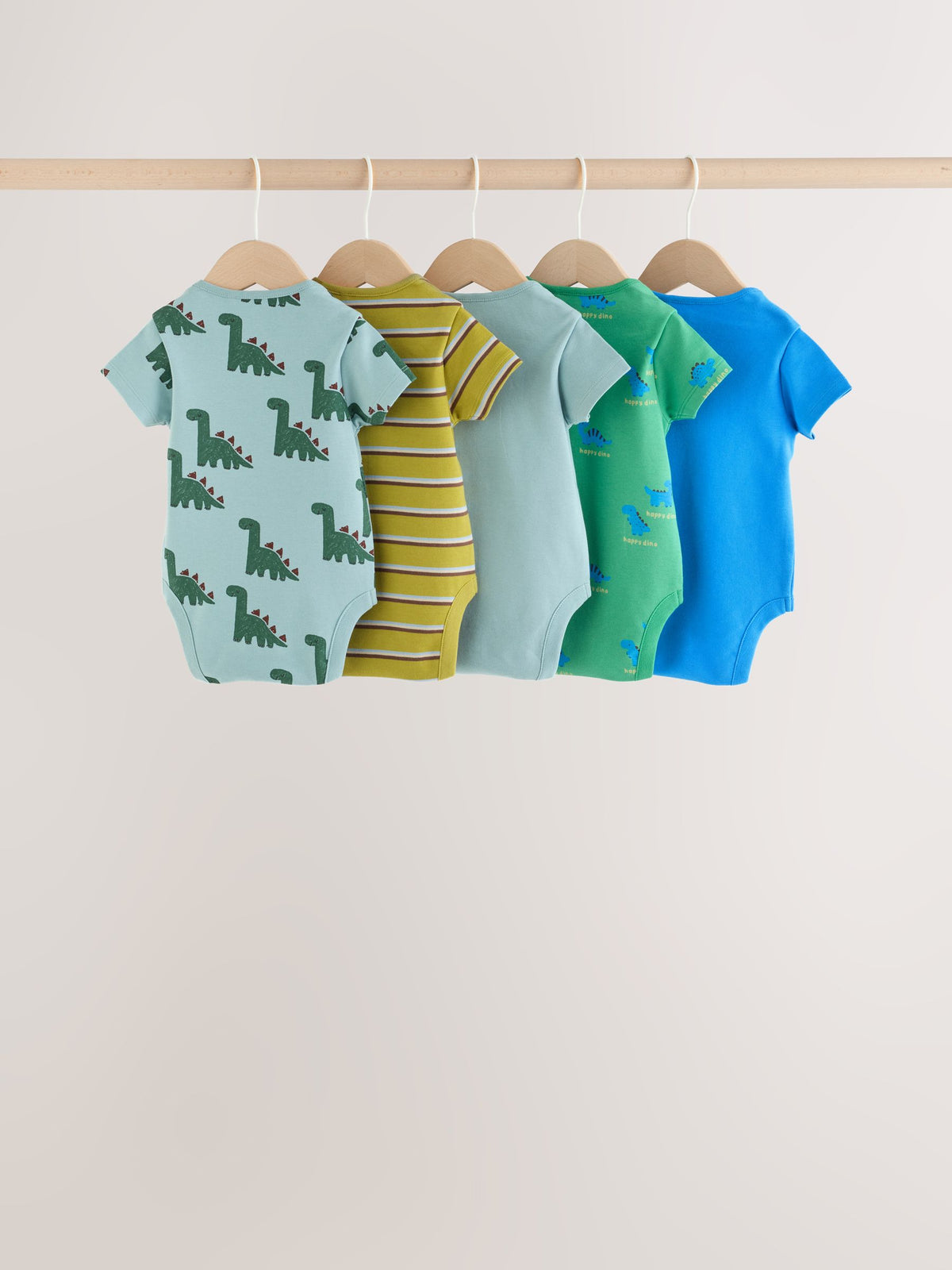 Green Dinosaur Short Sleeve Baby Bodysuits 5 Pack