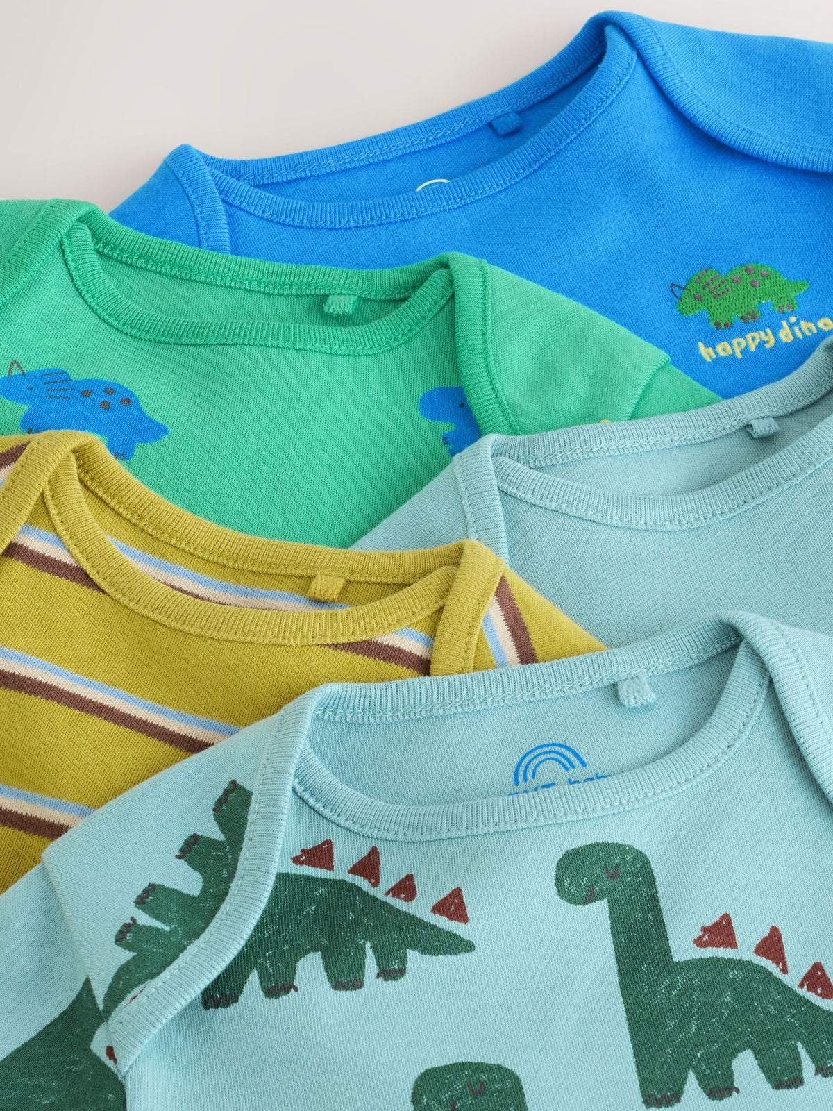 Green Dinosaur Short Sleeve Baby Bodysuits 5 Pack