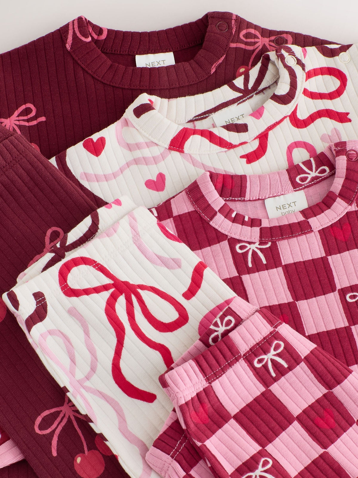 Burgundy Red Bow Baby Long Sleeve Top And Leggings 6 Piece Set (0mths-2yrs)