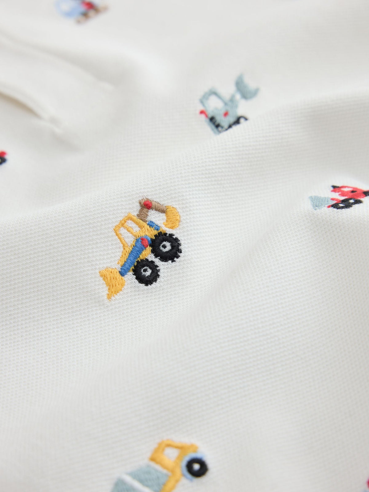 White Multicolour Digger Short Sleeve Embroidered Polo Shirt (6mths-7yrs)