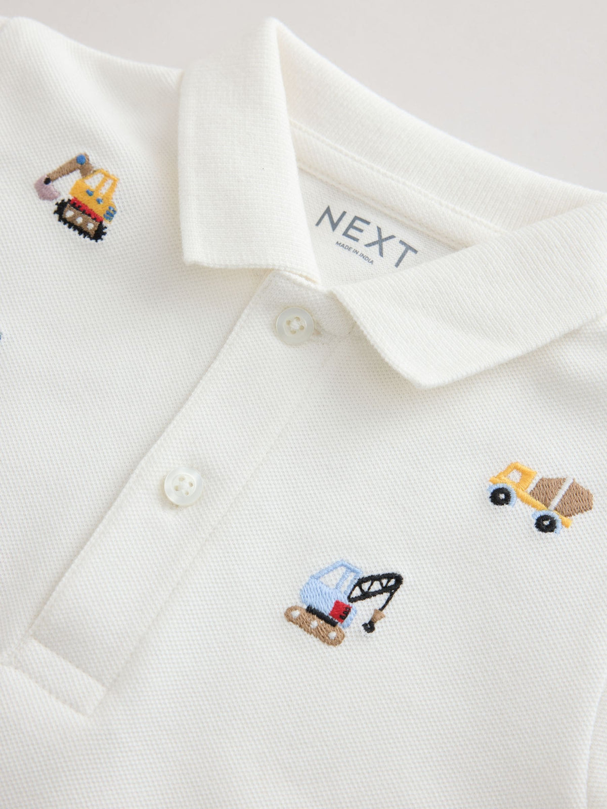 White Multicolour Digger Short Sleeve Embroidered Polo Shirt (6mths-7yrs)