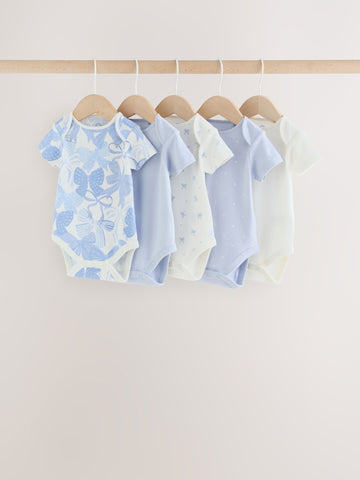 Blue Bow Short Sleeve Baby Bodysuit 5 Pack