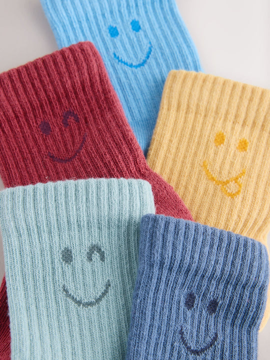 Multi Faces Cushioned Footbed Cotton Rich Ribbed Socks 5 Pack